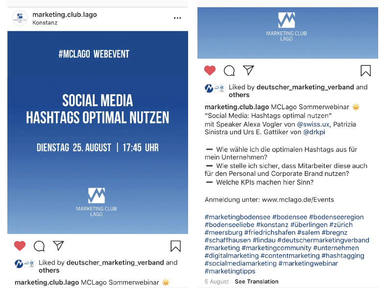 Social Media Marketing: Mit dieser Hashtag Strategie will der MC Lago explizit mehr deutschsprachige Interessenten aus den vier Ländern rund um den #Bodensee erreichen