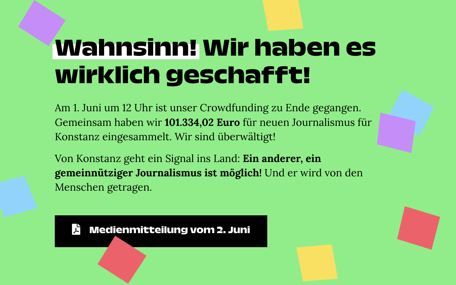Erfolgreiche Crowdfunding Campaign für karla Konstanz Lokaljournalismus