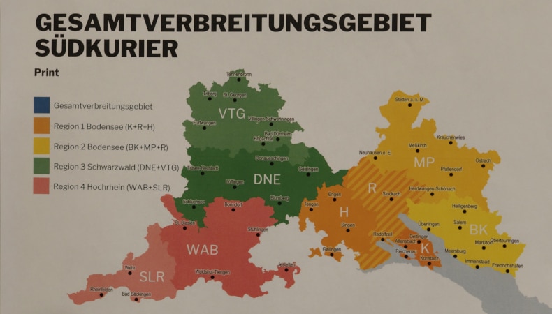 Südkurier Verbreitungsgebiet Karte Konstanz Friedrichshafen Waldshut Rheinfelden Tennenbronn