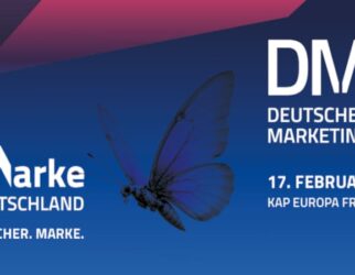 Visual zum Deutschen Marketing Tag 2027 am 17. Februar im Kap Europa Frankfurt, mit Logo Marke Deutschland und blauem Schmetterling